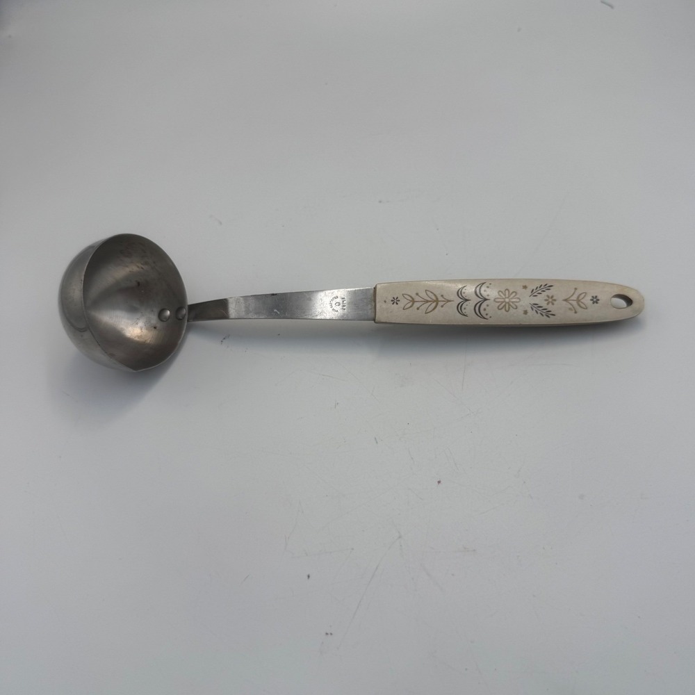 Vintage Ekco Flint Stainless Steel Gravy Ladle Floral Handle Pour Spout USA Made